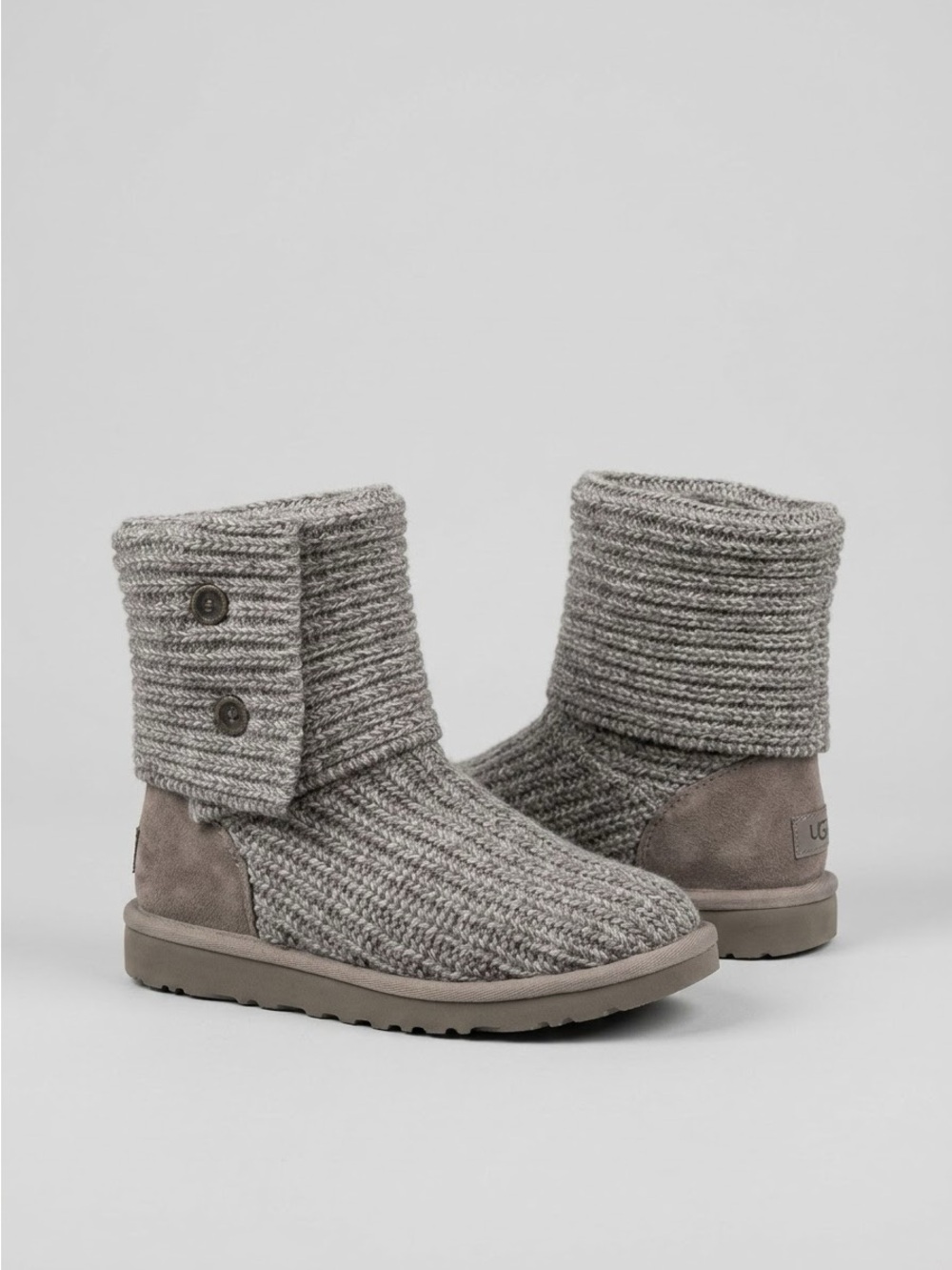 UGG Women's Gray Knit Button Tall Boots with Suede Heel